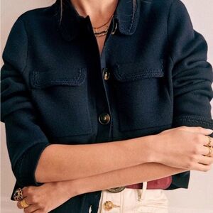 Sezane Betty Cardigan Navy Crochet NWT